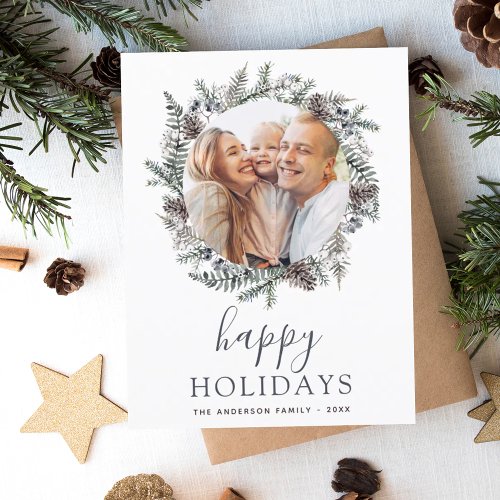 Budget Happy Holidays Christmas Dusty Blue Photo Holiday Postcard