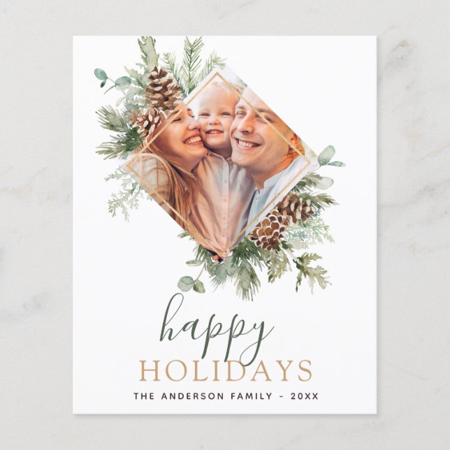 Budget Happy Holidays Christmas Greenery Photo Flyer (Front)