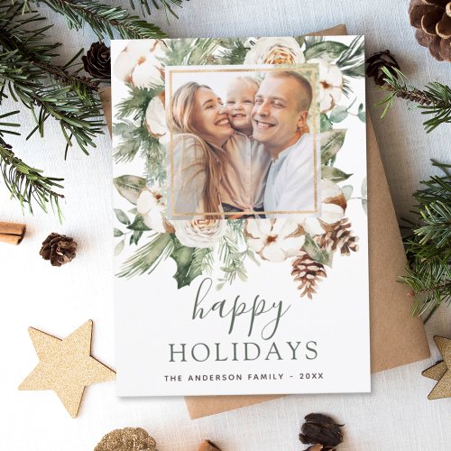 Budget Happy Holidays Christmas Greenery Photo Holiday Postcard