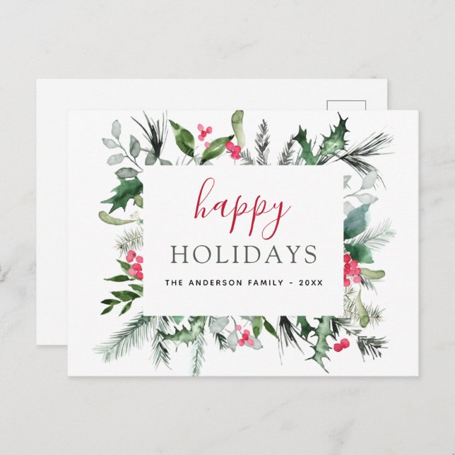 Budget Happy Holidays Christmas Greenery Red Card (Front/Back)