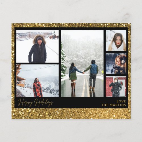 Budget Happy Holidays Gold Glitter Multi Photo Flyer