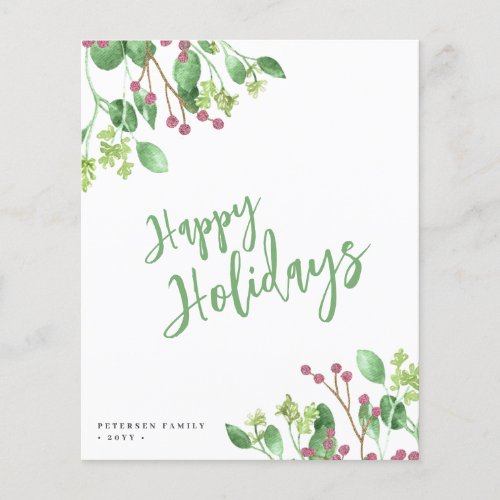 Budget Happy Holidays greenery photo Holiday Card Flyer