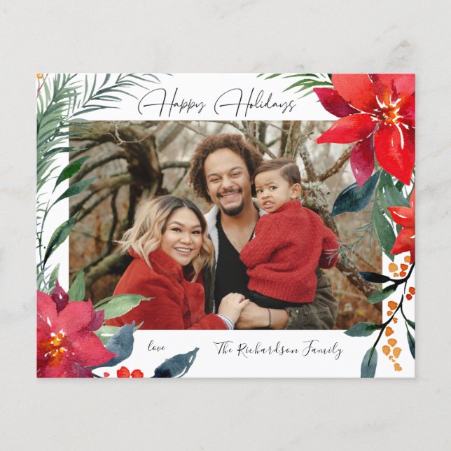 Budget Happy Holidays Poinsettia Photo Flyer (Front)