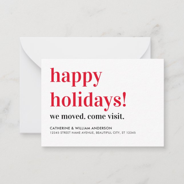 Budget Happy Holidays We've Moved Visit Moving Note Card (Front)