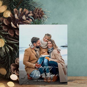 Budget Happy New Year Elegant Script Photo Card Flyer