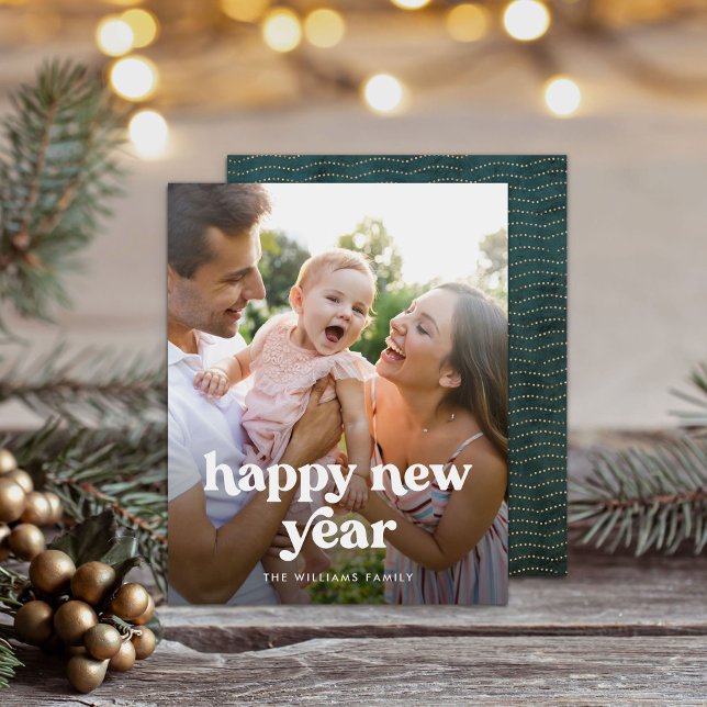 Budget Happy New Year Modern Typography Photo Card Flyer (Creator Uploaded)
