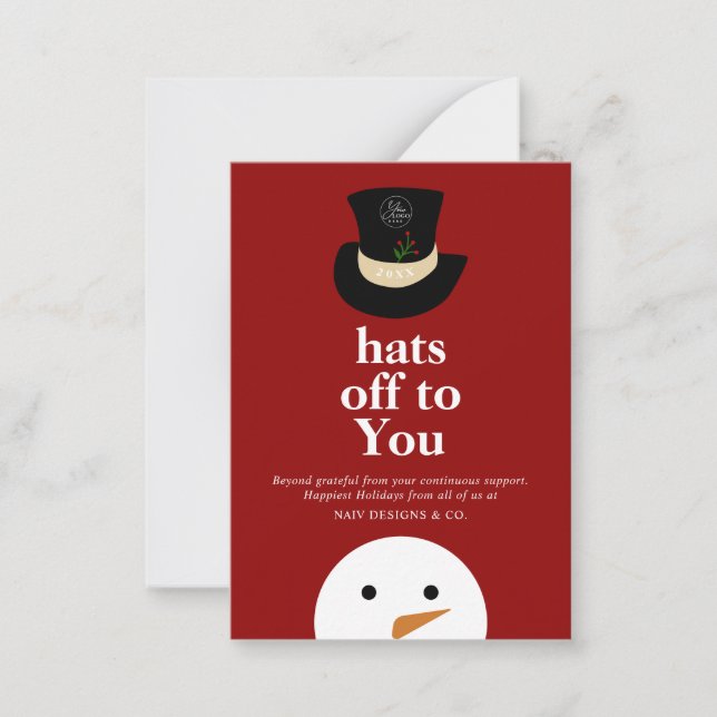 BUDGET Hats Off To You Snowman Red Company Logo Note Card (Front)