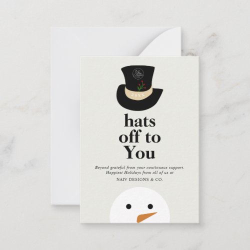 BUDGET Hats Off To You Snowman White Company Logo Note Card