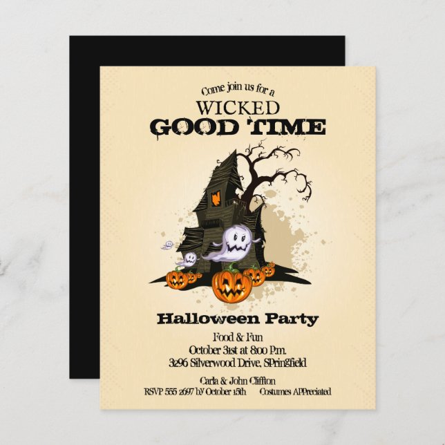 Budget Haunted House Halloween Invitations (Front/Back)