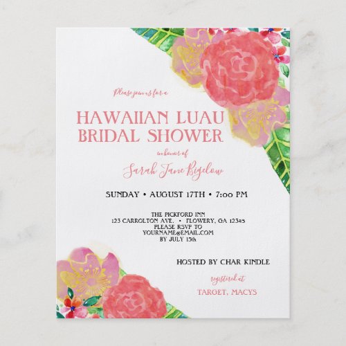 Budget Hawaiian Luau Tropical Bridal Shower Flyer