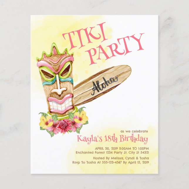 Budget Hawaiian Tiki Party Invitations (Front)