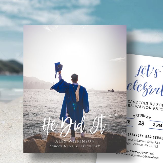 BUDGET He Did It Modern Photo Grad Invitation (Creator Uploaded)