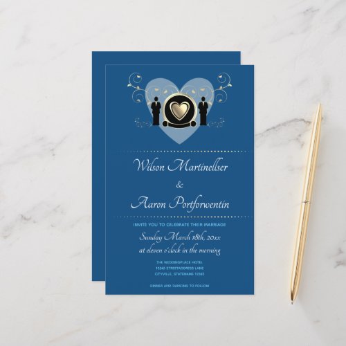 Budget Heart Blue LGBTQ Wedding Invitation