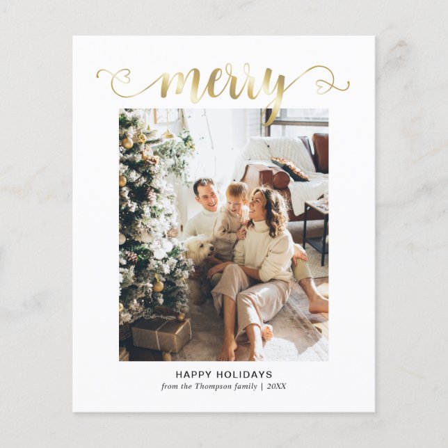 BUDGET Heart Gold Merry Script Photo Christmas (Front)