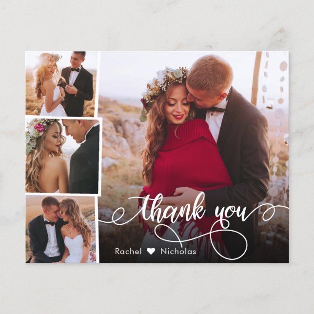 Budget Heart Photo Collage Wedding Thank You Card (Front)