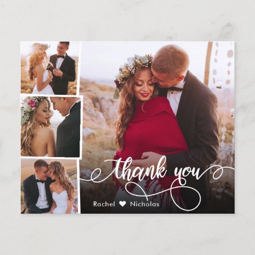 Budget Heart Photo Collage Wedding Thank You Card