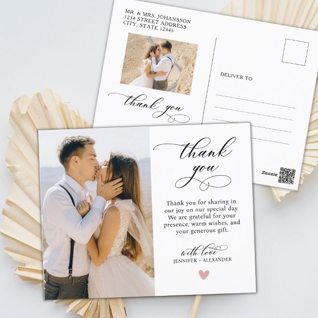 Budget Heart Photo Wedding Thank You Script  Postcard (Creator Uploaded)