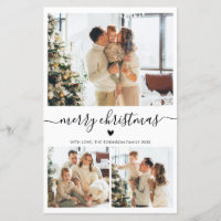 Budget Heart Script 3 Photo Collage Christmas Card
