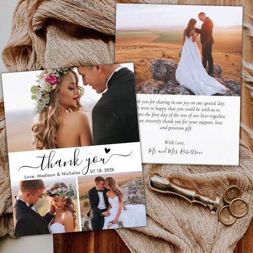 Budget Heart Script Collage Wedding Thank You  Flyer