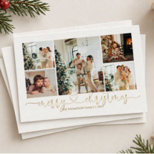 BUDGET Heart Script Gold Merry Christmas 5 Photo Note Card