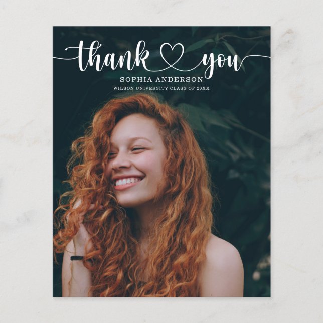 Budget Heart Script Graduation Thank You Cards Flyer (Front)