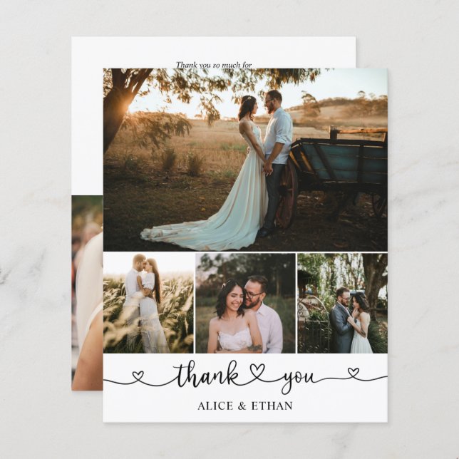 Budget Heart Script Photo Wedding Thank You (Front/Back)