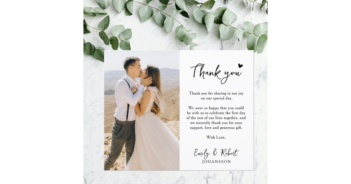 Budget Heart Script Wedding Thank You Photo Card | Zazzle