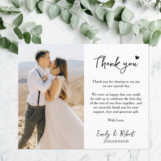 Budget Heart Script Wedding Thank You Photo Card (Creator Uploaded)