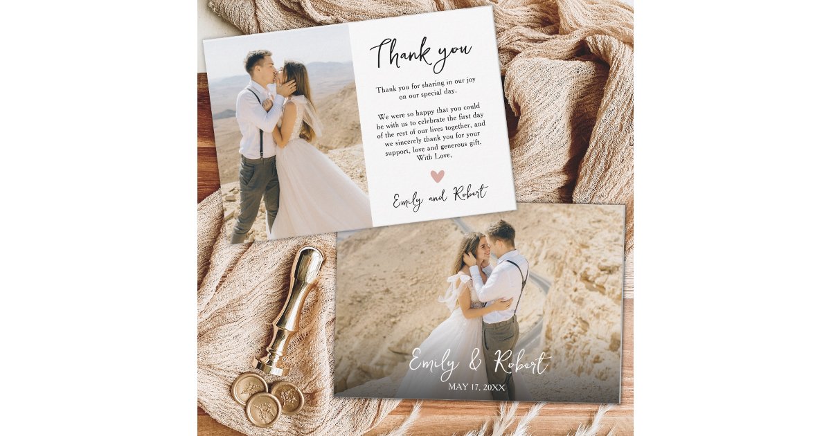 Budget Heart Wedding Thank You Script Photo Card | Zazzle