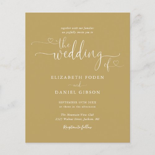 Budget Hearts Script Gold Wedding Invitation
