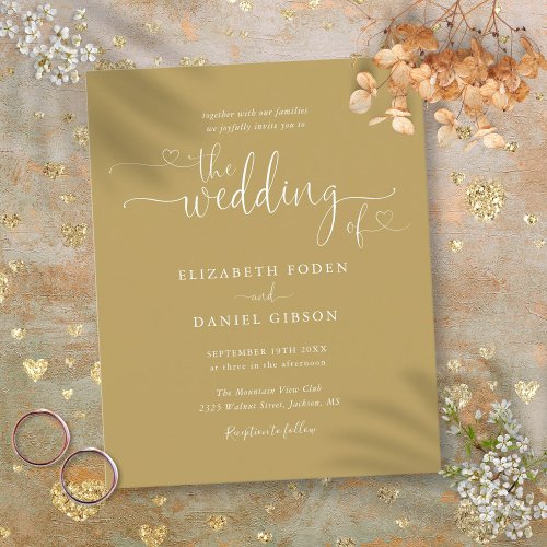 Budget Hearts Script Gold Wedding Invitation