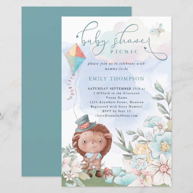 Budget Hedgehog Baby Shower Picnic Boy Invite (Front/Back)