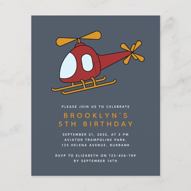 Budget Helicopter Boy's Birthday Party Invitation (Front)