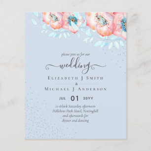 BUDGET Hellebore Turquoise Peach Floral Wedding Flyer