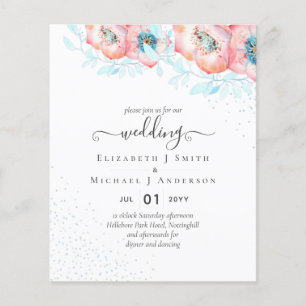 BUDGET Hellebore Turquoise Peach Floral Wedding Flyer