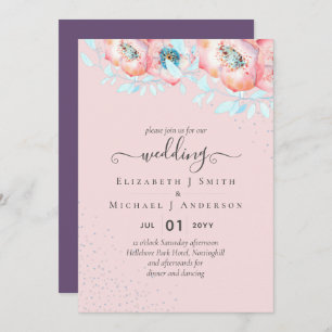 BUDGET Hellebore Turquoise Peach Floral Wedding Invitation