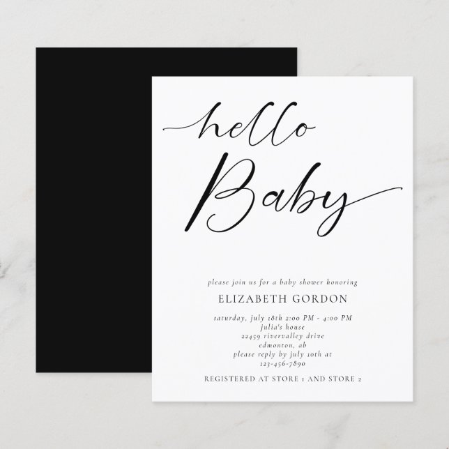 Budget Hello Baby Shower Minimal Gender Black  (Front/Back)