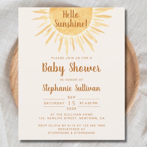 Budget Hello Sunshine Boho Baby Shower Invitation