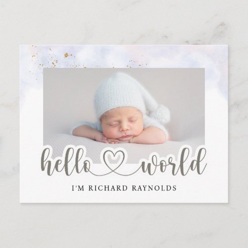 Budget Hello World Baby Boy Announcement Card