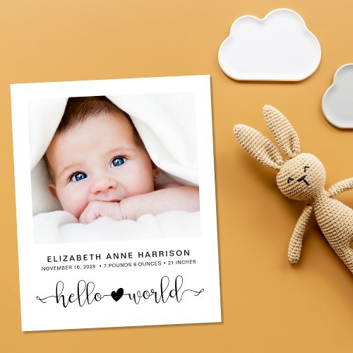 Budget Hello World Baby Photo Birth Announcement