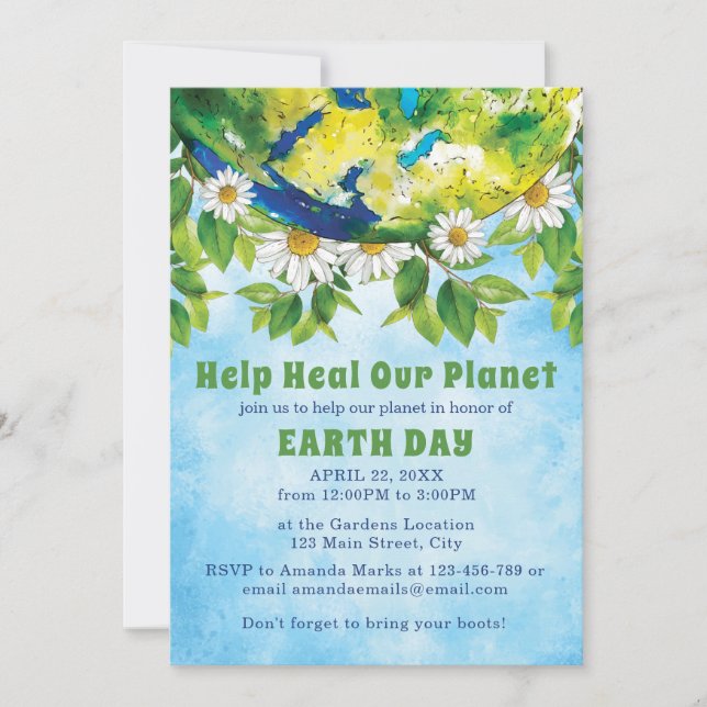 Budget Help Heal Our Planet Earth Day Cleanup  Invitation (Front)