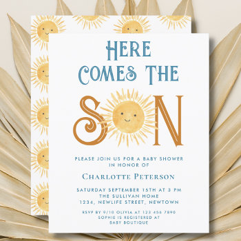 Budget Here Comes The Son Baby Shower Invitation by SewMosaic at Zazzle