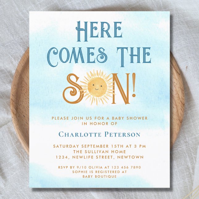 Budget Here Comes The Son Baby Shower Invitation (Creator Uploaded)
