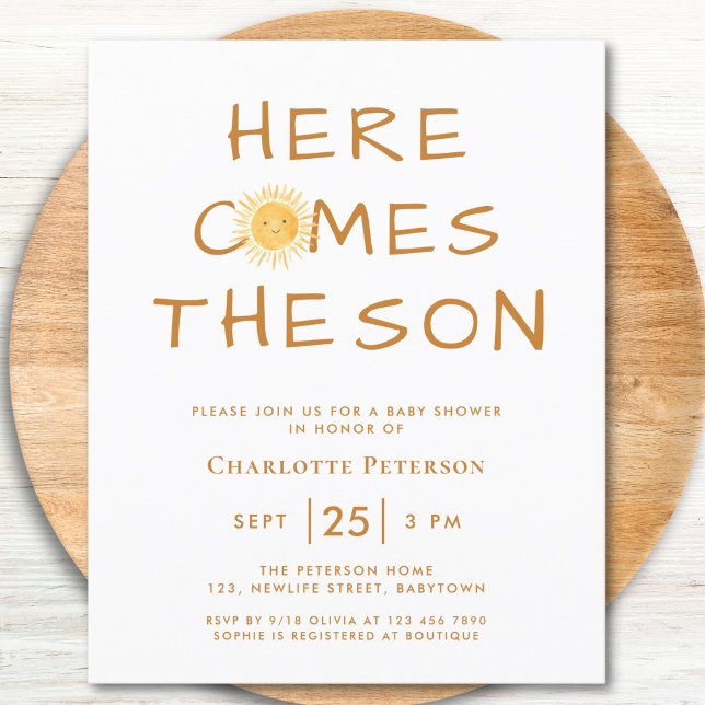 Budget Here Comes The Son Baby Shower Invitation (Creator Uploaded)