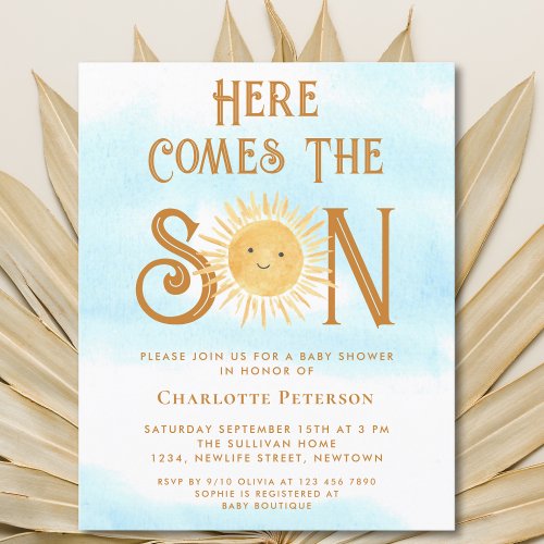 Budget Here Comes The Son Baby Shower Invitation