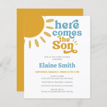 Budget Here Comes The Son Boy Baby Shower Invite by Invitationboutique at Zazzle