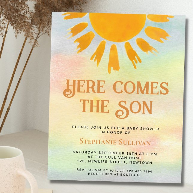 Budget Here Comes the Son Boys Baby Shower Invite (Creator Uploaded)