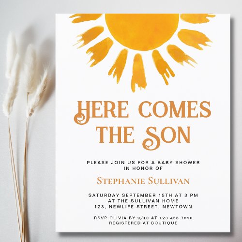 Budget Here Comes the Son Boys Baby Shower Invite