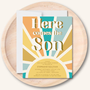 Budget Here Comes the Son Retro Baby Shower Invite