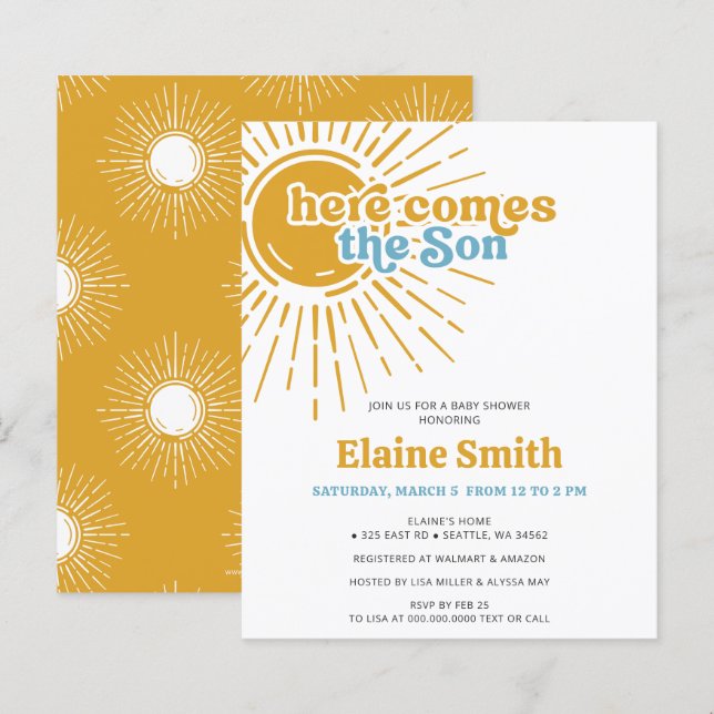Budget Here comes the son retro boy baby shower (Front/Back)